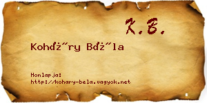 Koháry Béla névjegykártya